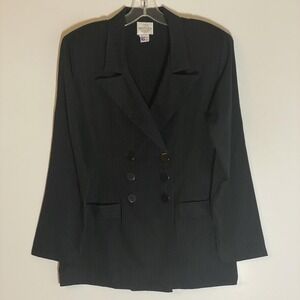 Vintage TR Bentley Blazer Womens 12 Black Pinstripe Double Breasted Made USA 90s